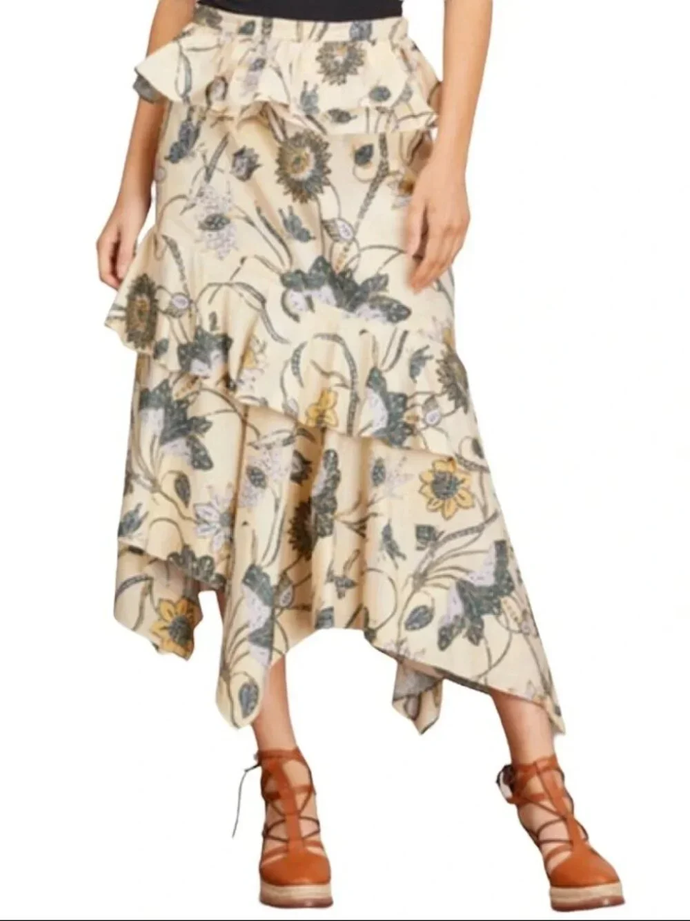 Ulla Johnson Ivette Skirt Asymmetric scarf hem Midi maxi in Lemonbalm size 10